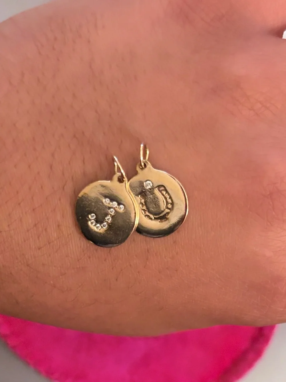 *Authentic* Helen Ficalora 14K YG Horseshoe Dangle Disk Charm w/ 1 Diamond